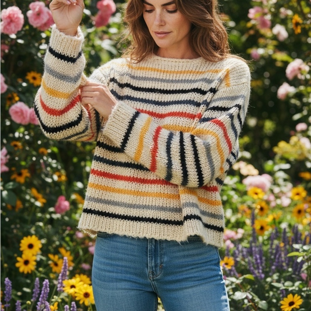 DAVI & DANI Colorful Striped Sweater (M)